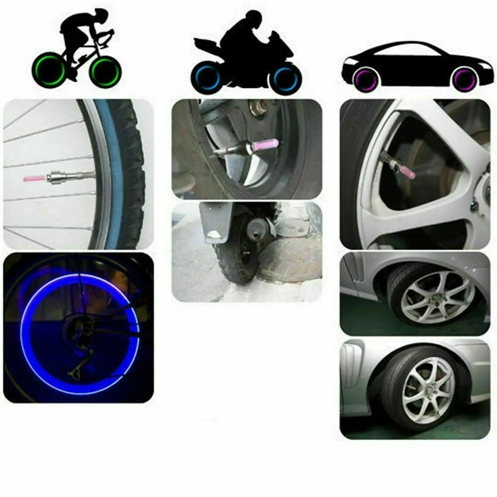 2Pcs Waterproof Flashing LED Tyre Wheel Valve Lights for Car Bicycle Motorcycle
