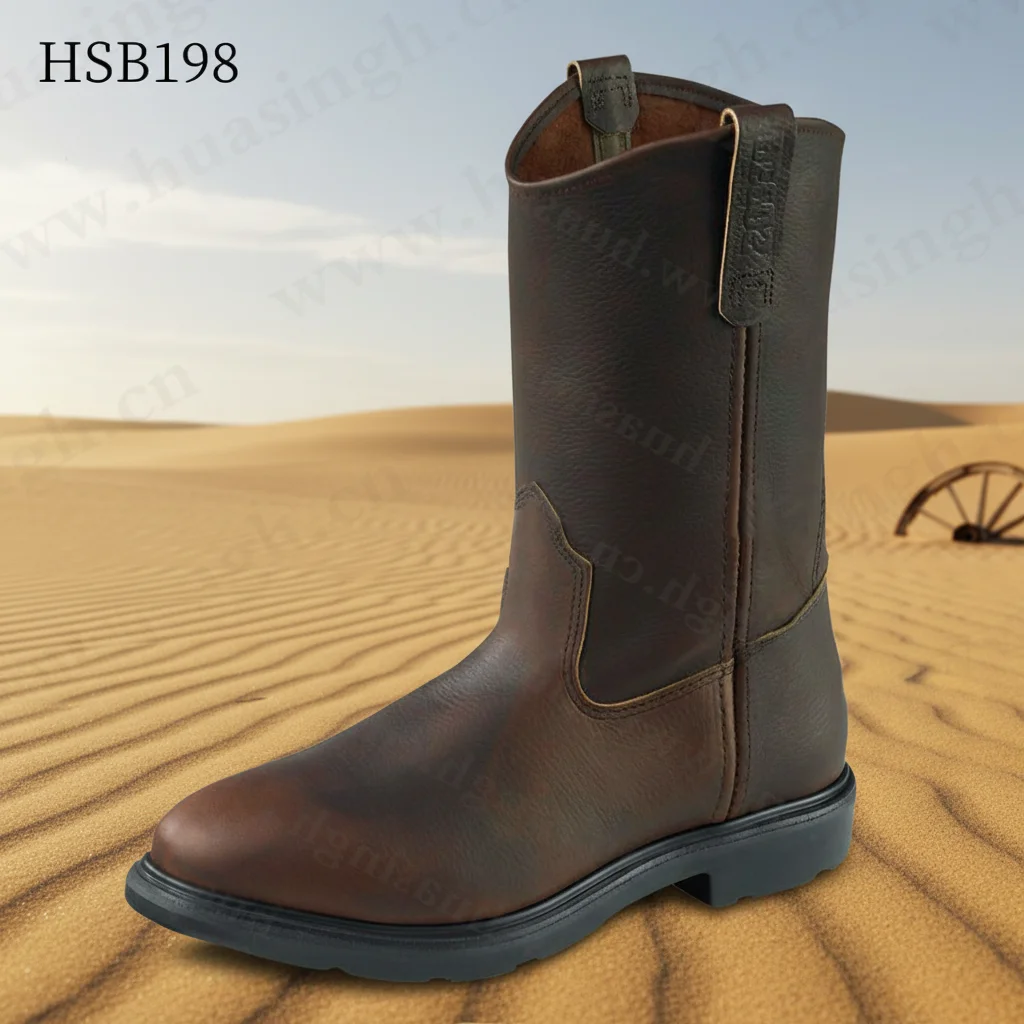HY, Botas vaqueras de estilo occidental de alta calidad, con parte superior de cuero engrasado y encerado, resistentes a los impactos, al precio de fábrica, duraderas, con diseño vintage y botas de seguridad HSB198