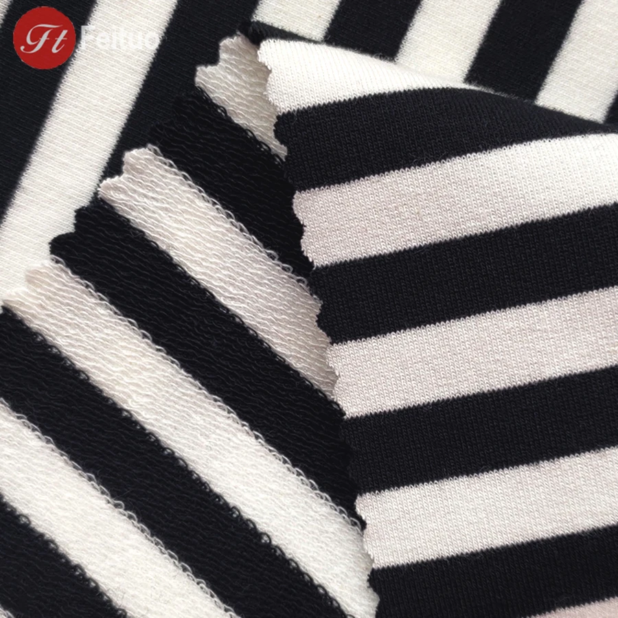 High Quality Wholesale 32S 100% Combed Cotton Stripe Loop Fabric French  Terry Hoodies Sweatshirts Fabric