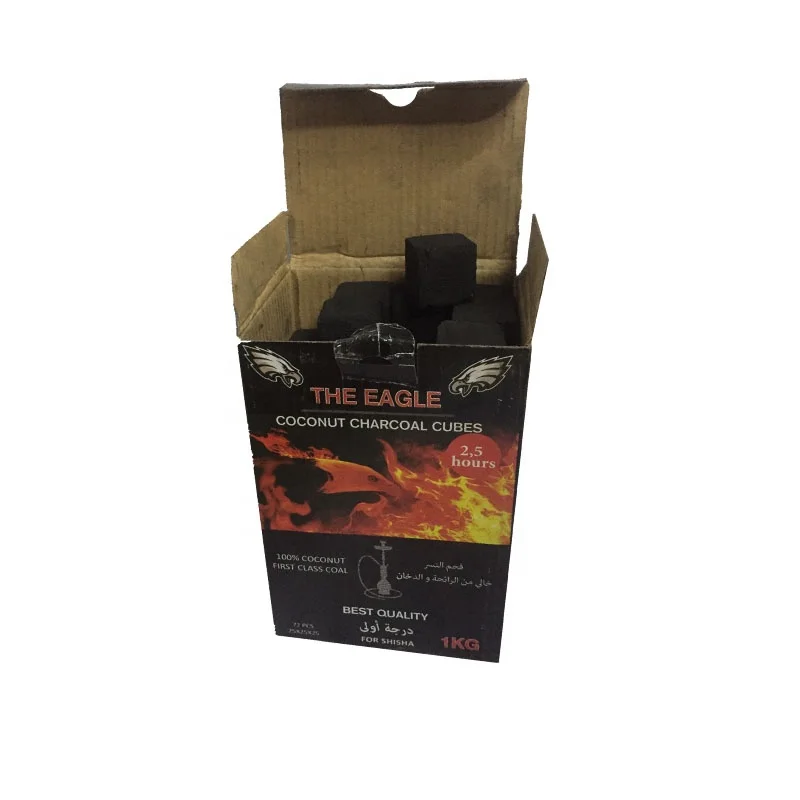 HQHC0025 Hong Qiang OEM Design Free Samples Cocobrico Cube Charcoal Coconut Shell Hookah Charcoal for Shisha