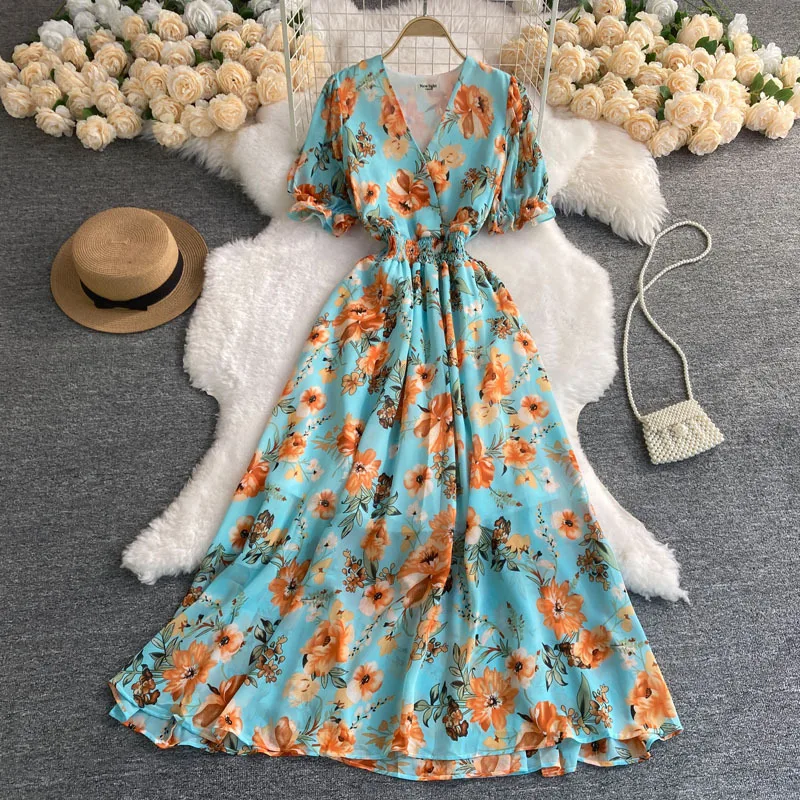 temperament chiffon long dress Temperament Short Sleeve Chiffon Dress New opened
