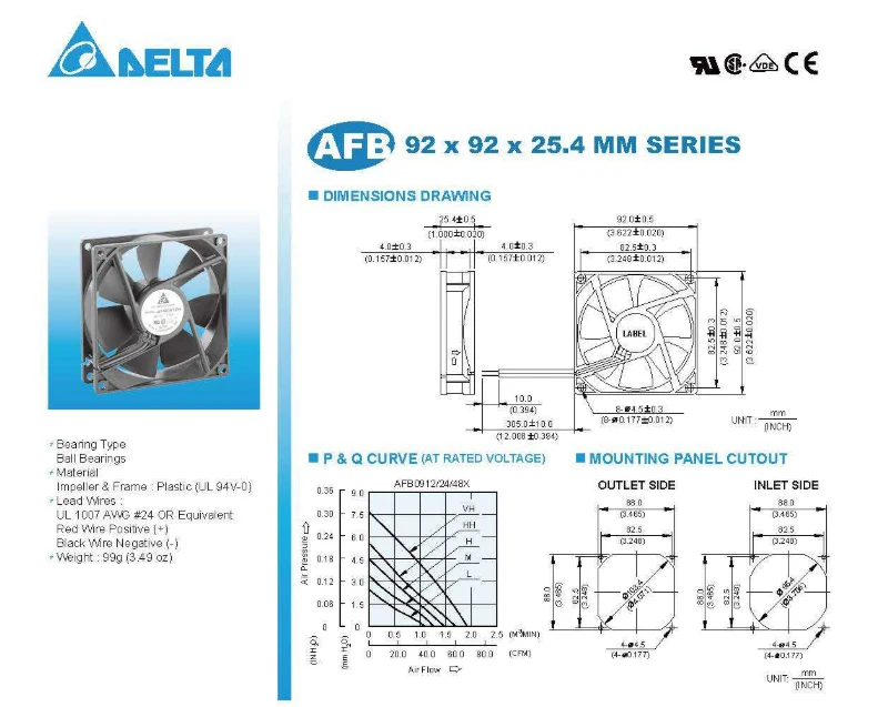 Original electric axial flow cooling fan AFB0912VH DC fan 12V 0.4A