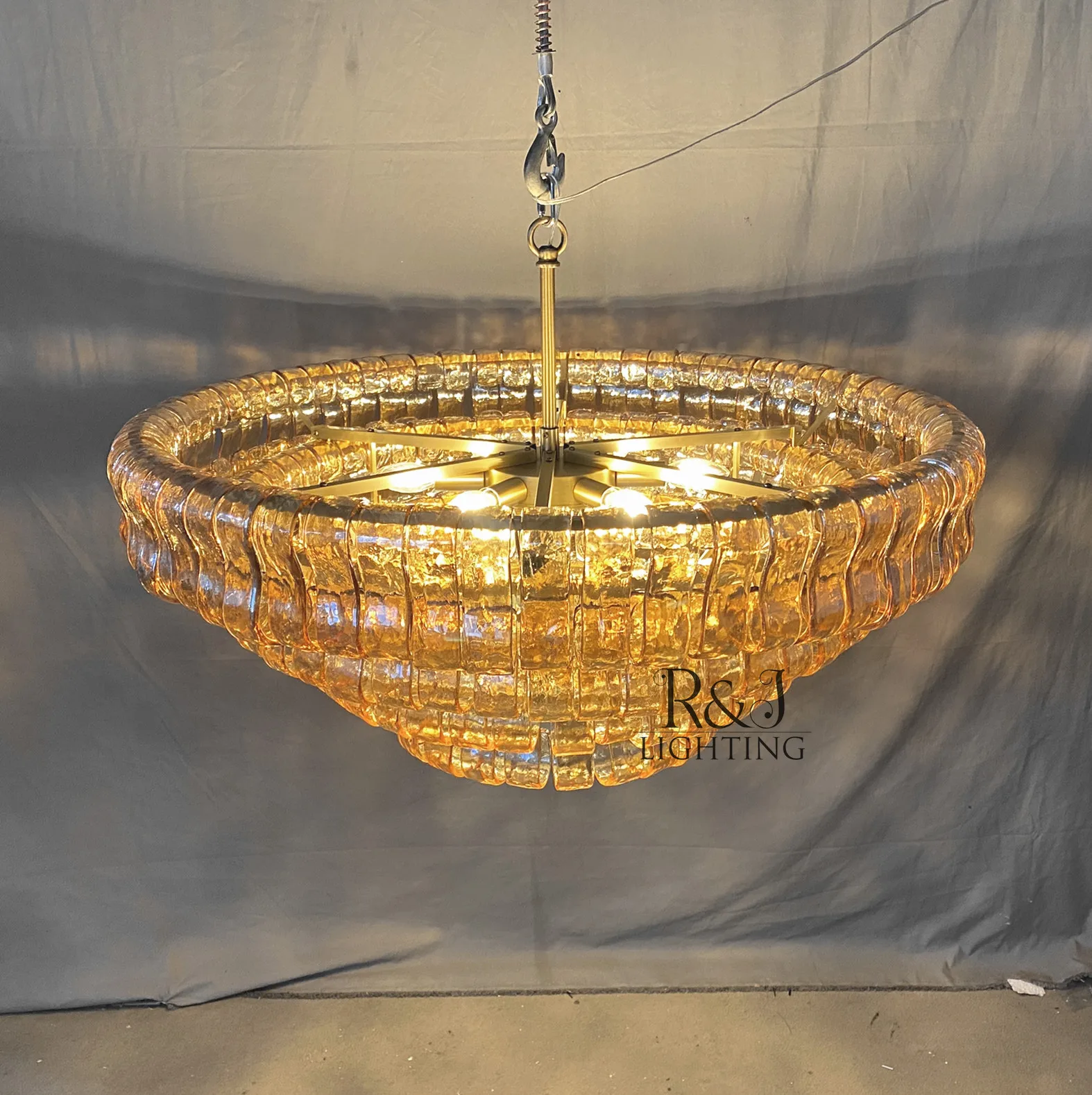 Custom Post-modern High Ceiling Brass Lantern Hotel Lobby Living Room Restaurant Oval Italian Murano Glass Chandelier