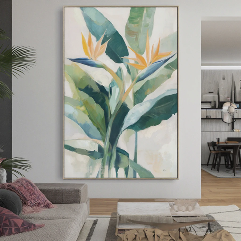 Venta al por mayor Marco de pintura moderna con hoja verde simple Arte para pared Cuadros Decoración del hogar para sala de estar Impresión personalizada en lienzo