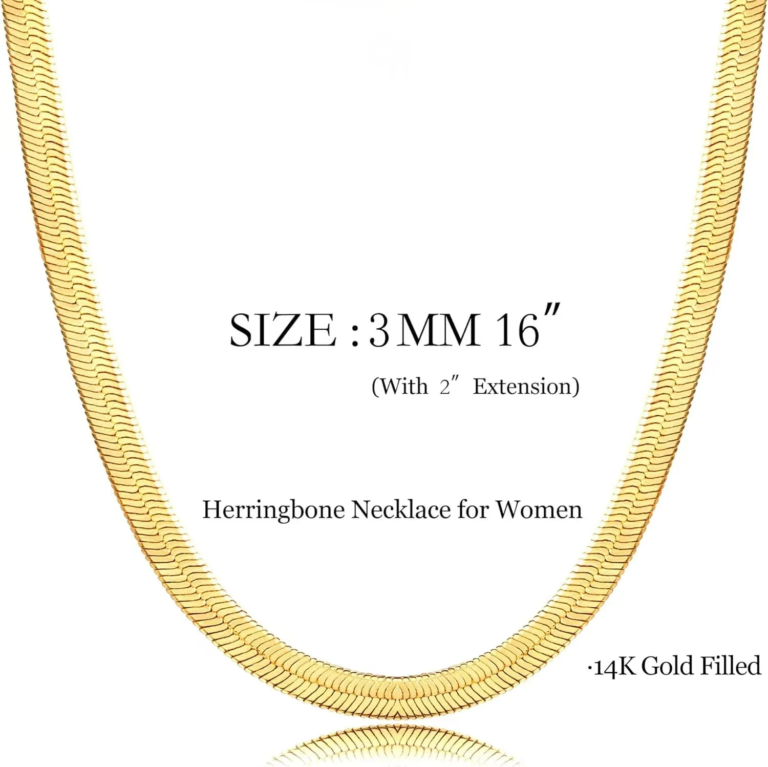 14K Gold Plated Herringbone Snake Chain Necklace