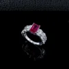 Anillo de rubí cultivado en laboratorio de plata S925