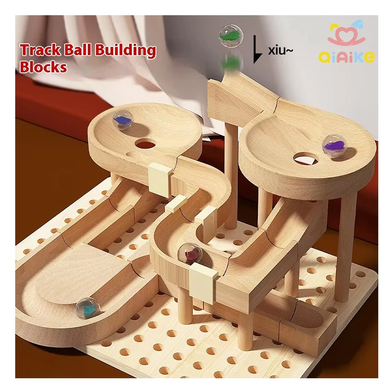 Educational Kids Ball Track Building Block Toy Roller Wooden Blocks for Intelectual Development Marble Run Assemble for Boys