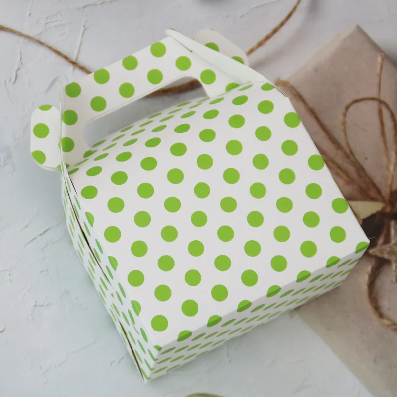 Multi-Color Dot Design Fashionable Gable Handle Portable Paper Cake Candy Cheese Cake Container for Food Sugar Foldable Folder