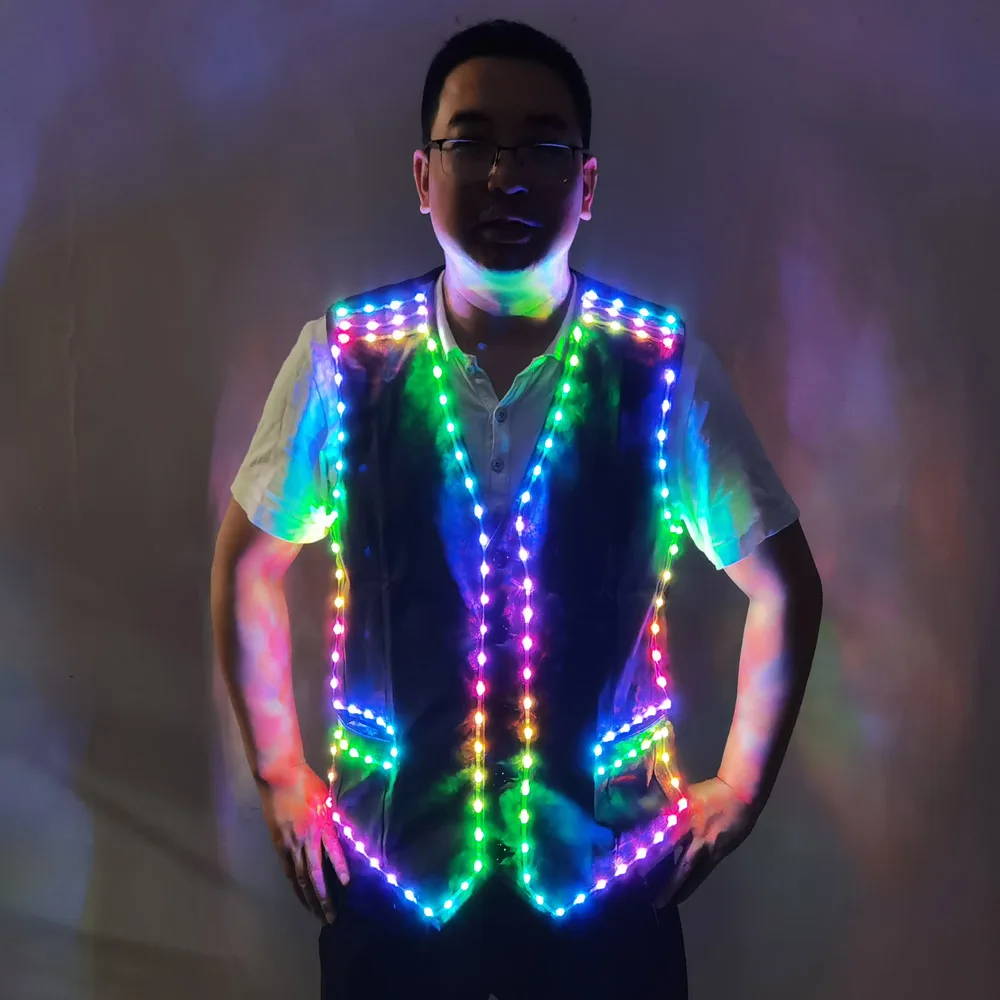 Colorful LED Luminous Vest for Ballroom Dancers DJ Singer Performer Stage Wear Jacket and Clothes for Waiters-Dance Costumes