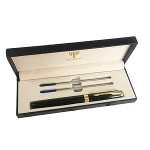 Luxury Pen Set Custom Logo Black Gold Metal Roller Gel Pen Two Extra Refills in Gift Box
