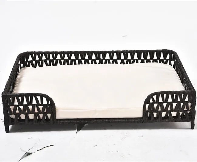 High Quality Two Sets Black Durable Artificial Rattan Pet Dog Bed