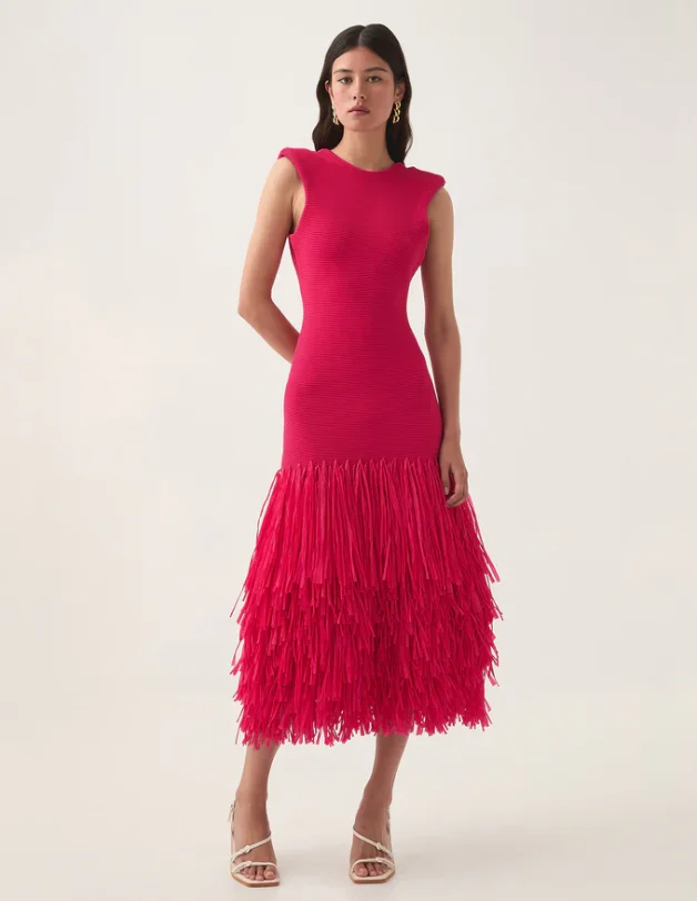 Simorra Green Fringe Dress - Elegant Maxi with Style