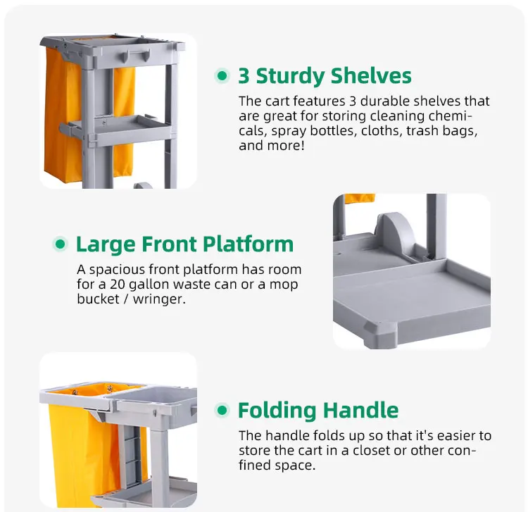 Commercial hotel housekeeping supplies plastic cleaning trolley janitor cart janitorial trolley details