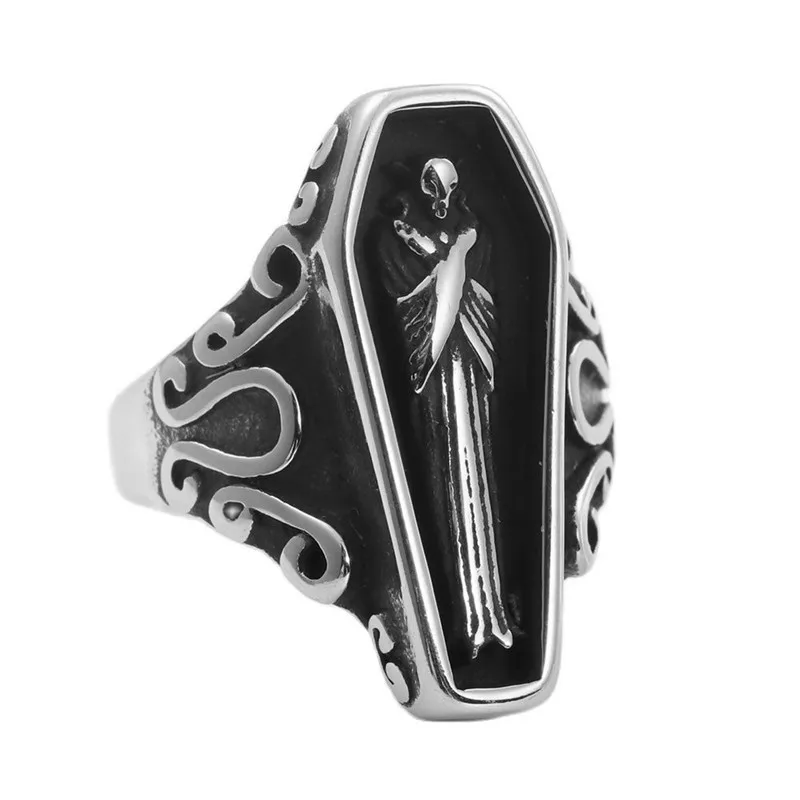 小物 subculture ring Wholesale Men's Stainless Steel Retro Punk Coffin Rings