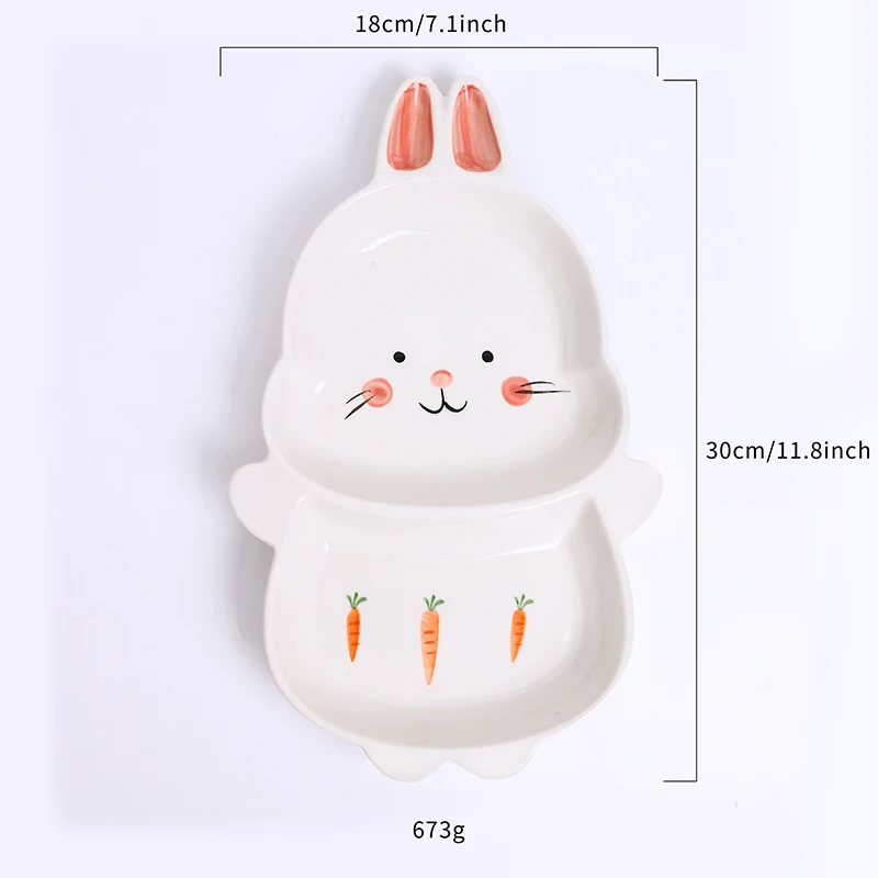 Rabbit Creative Kids Cute Animal Print Dinnerware Children Ceramic Porcelain Dinner Bowl Divided Plate and Spoon Sets factory