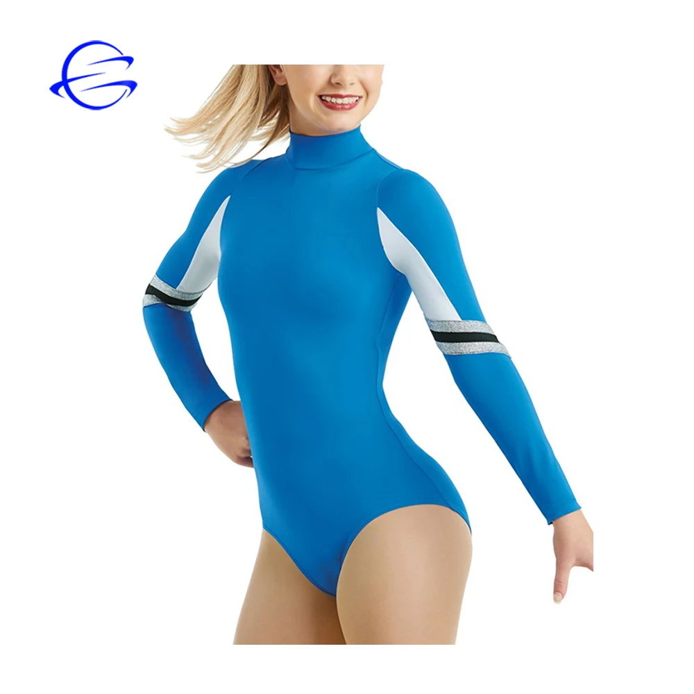 Full Back Zipper Turtleneck Mock Neck Gymnastics Leotard Long Sleeve Training Dancewear
