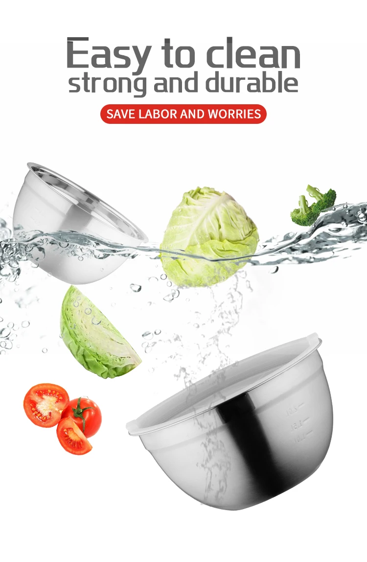 Mirror Polish Kitchen Mixing Bowl Stainless Steel Bowl Set for Mixing Salad With or Without Lids FREE Sample - Image 6