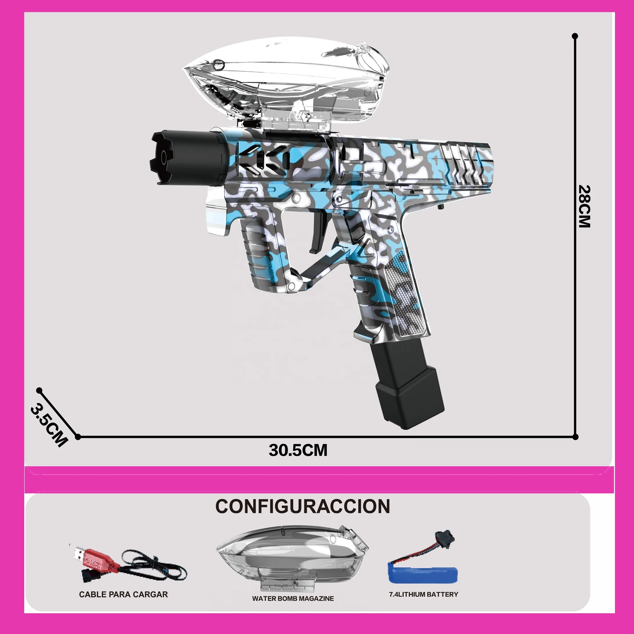 70CM 3 in 1 Soft Bullet Gun  Electric Gel Ball Blaster Electric Gel Ball Blaster,Rechargeable Speed Automatic Splatter Ball Gun