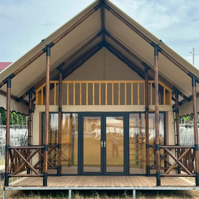 Factory Outdoor Luxury PVC Roof Glamping Safari Tent Two-Story Resort Hotel Inspired Camping Tent for Outdoor Adventures