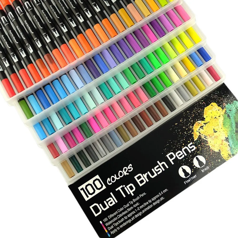 100 colors Brush Pens Plumones Punta Pincel Art Markers Fine Liner