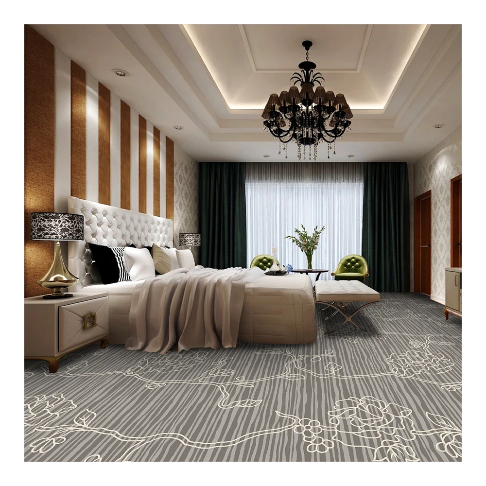 Custom Design Polyester Long Pile Stock Carpet Rolls Loop Cut Pile Printed Carpet Machine Made Durable Non Slip Hotel Karpet