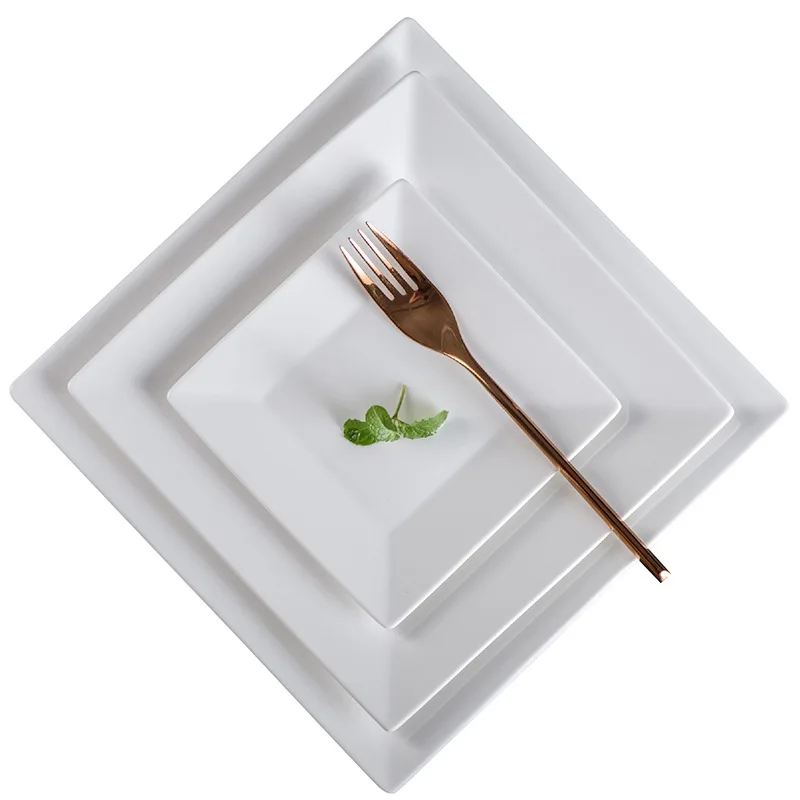 Square Shaped Italian Bulk Plain White Dinner Plates Set