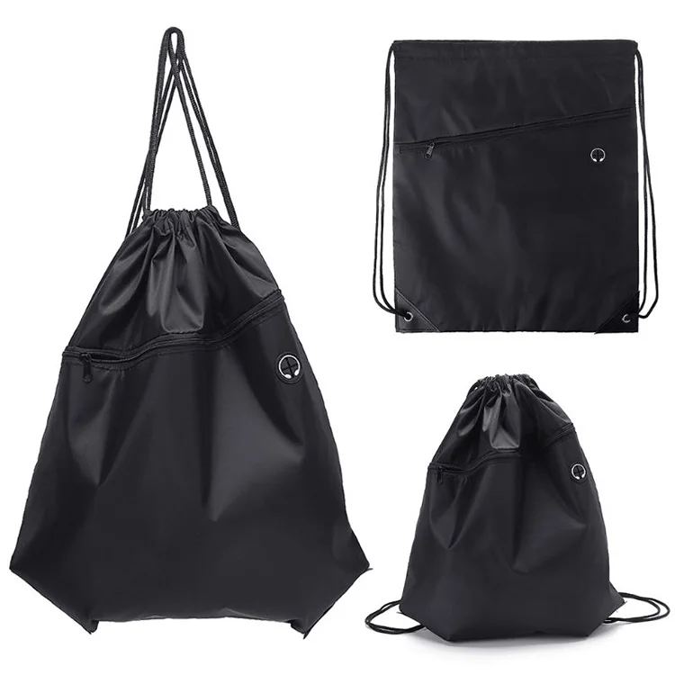 Wholesale 210d Polyester Drawstring Backpack Printed Drawstring Bag With Zipper Pocket