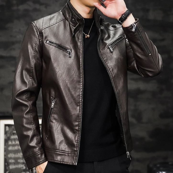 New Fashionable Trend Outdoor Lapel Collar Loose Large Size Motorcycle PU Leather Jacket Men_voghion.com