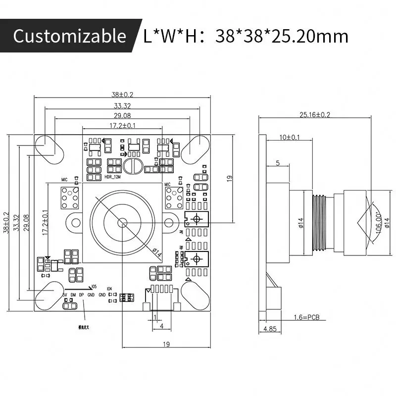 Night Vision 12MP IMX377 Sensor 4K 30FPS High Speed USB Camera Module