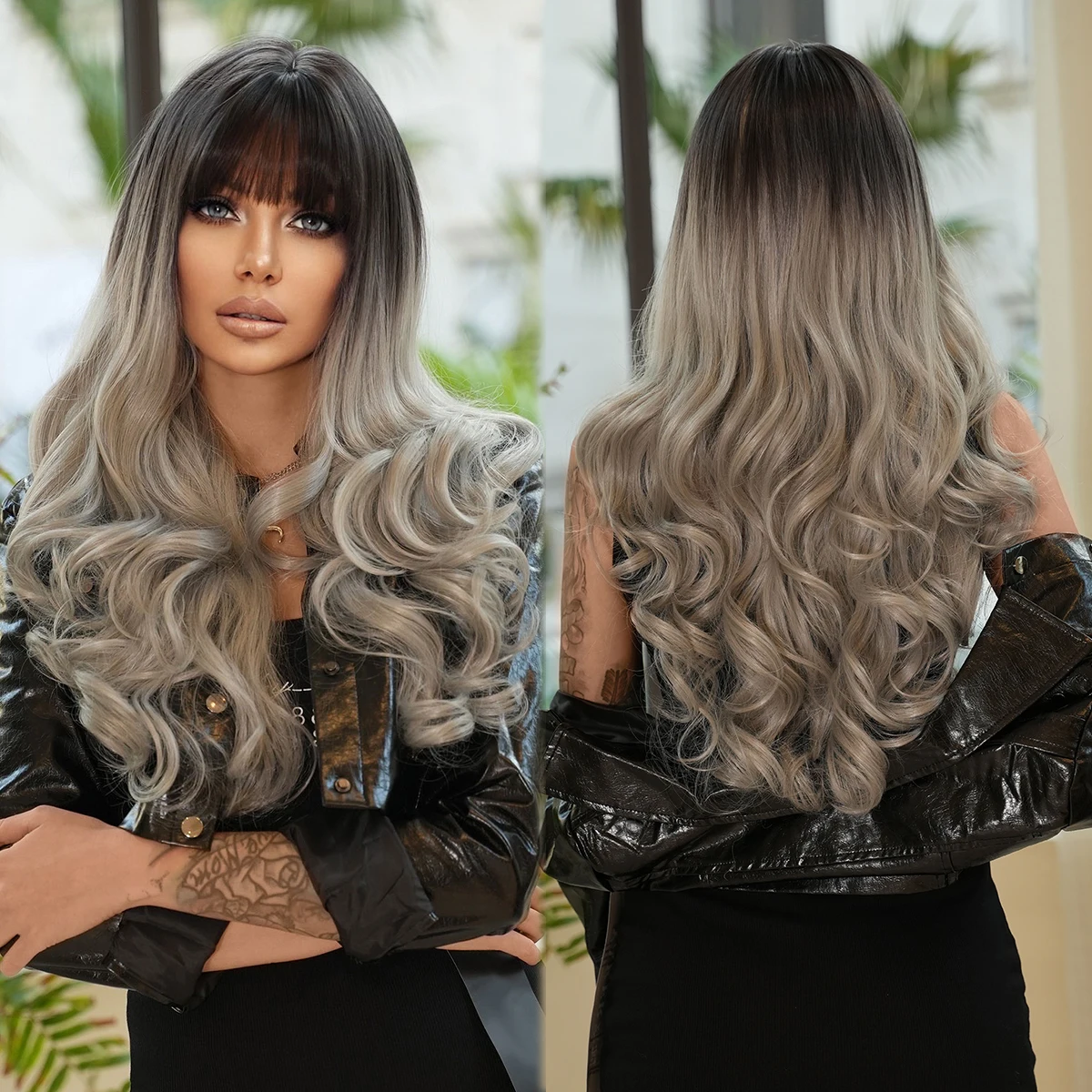 Ombre Wavy Silver Gray 22-26 inches!! Amazon.com : EssionTech White Silver Wigs for Women Ombre  main image 3