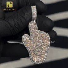 Two Tone Personalized Hip Hop Rapper Jewelry Charm Custom Made Iced Out Diamond S925 Full VVS Moissanite Palm Pendant Necklace