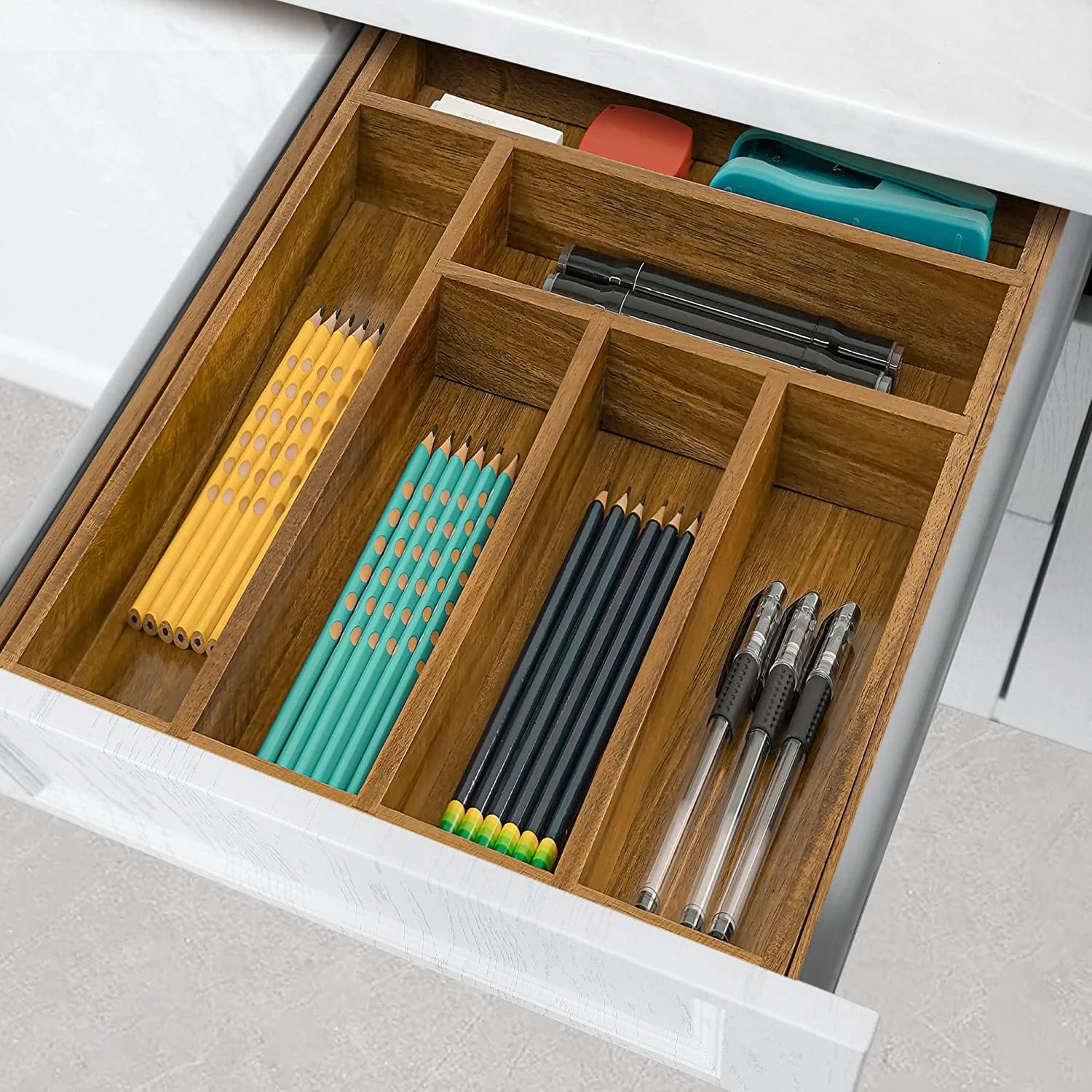 product acacia kitchen drawer organizer silverware organizer utensil holder and cutlery tray with grooved drawer dividers-0