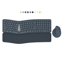 COUSO 111 Keys Keyboard Mouse Waterproof Bluetooth Wireless Ergonomic Keyboard and Ergonomic Mouse with Wrist and Palm Rest