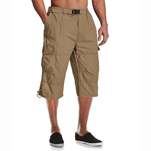 Cheap 2021 Summer Mens Casual Cargo Short Pants 34 Loose Fit Below Knee  Capri Cargo Trousers Cotton  Joom