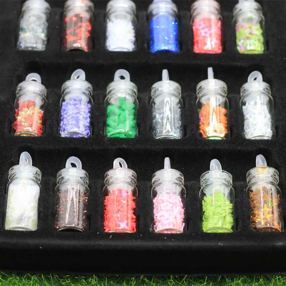 24 48 Pieces Bottles Assorted Mini Glass Vial Charm Nail Art