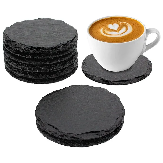 2023 Wholesale Slate Coasters Square Black Custom Stone  Coaster Bulk For Drink Coffee Bar Kitchen