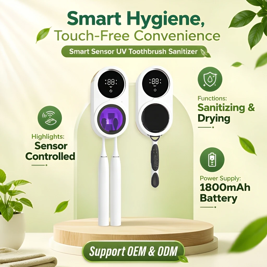 Plastic Wall-Mounted USB Type-C & Battery-Powered UV Sanitizing Toothbrush Sanitizer with 1800mAh Battery Cycle Disinfection