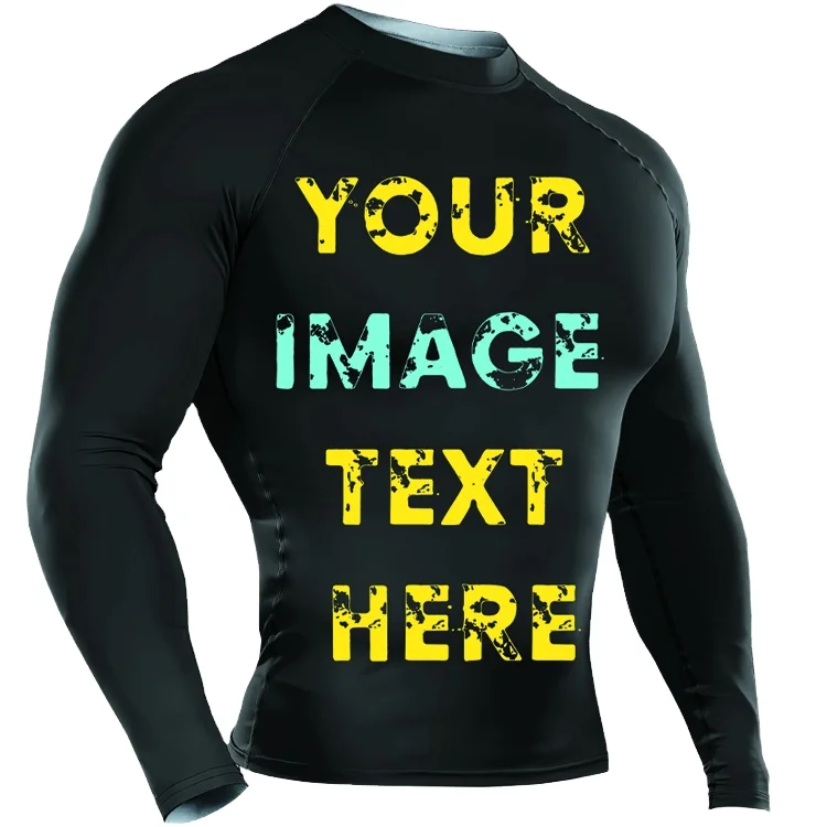 Men's Custom Logo Quick Dry Long Sleeve Compression Shirts UV Sun Protection Nylon Rash Guard for Diving Jiu Jitsu Training factory