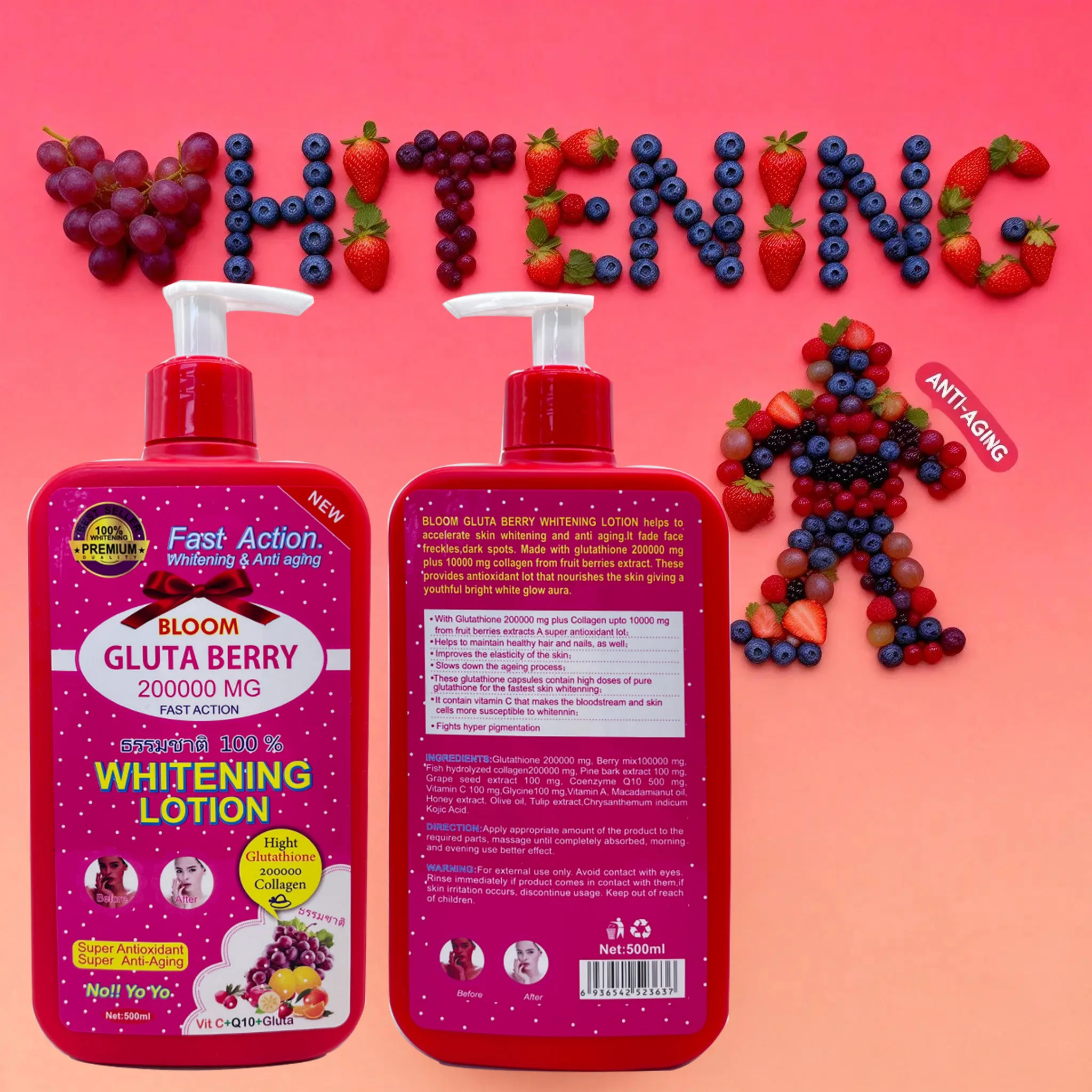 Wholesale Organic Gluta Berry Whitening Lotion Vitamin C Collagen  Anti-Aging Anti-Wrinkle Body Moisturizing Bright White Glow