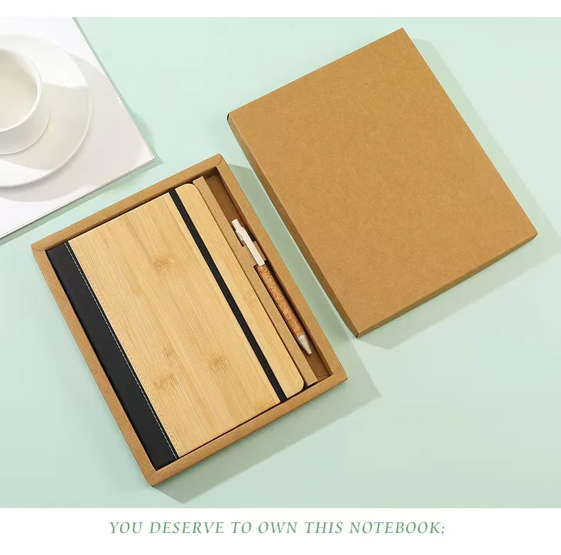 Creative bamboo  notebook A5 cork mosaic binding  business notebook office set custom logo eco-friendly notebook preview 6