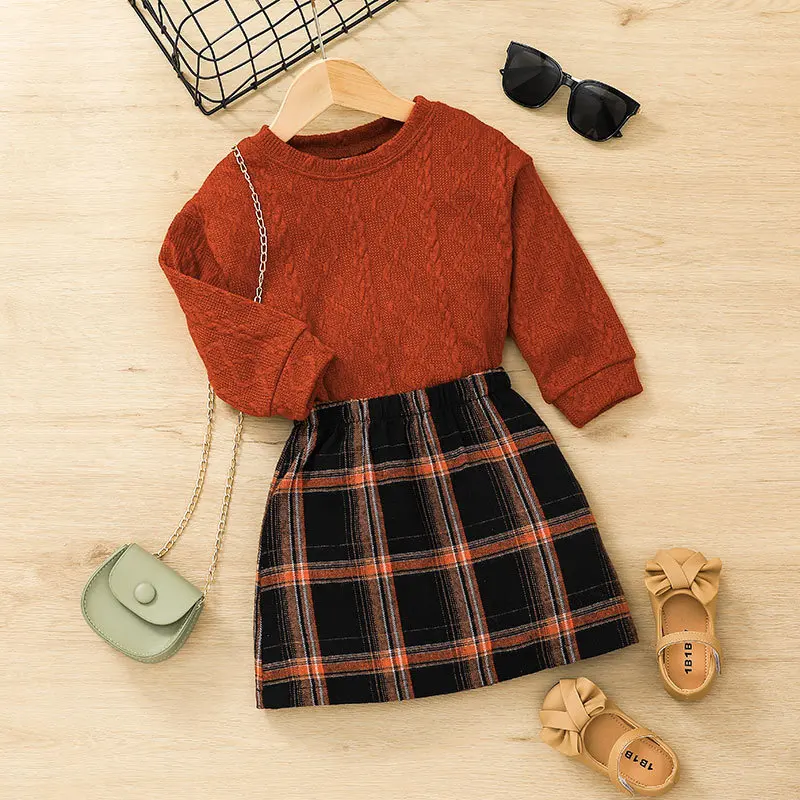 Autumn Kids Girls Clothes Set Girls Long Sleeve Knit Sweatshirt Skirts 2pcs  Outfit - Buy Kids Autumn Winter 2pcs Outfits,Girls Long Sleeve Knitted  Shirt Skirts 2pcs Outfit,New Fashion Baby Girl Plaid Skirts