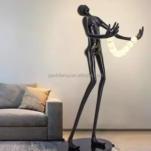 Badu Human-Like Minimalist Fiberglass Floor Lamp with LED 4100K Neutral White Large Size for Living Room