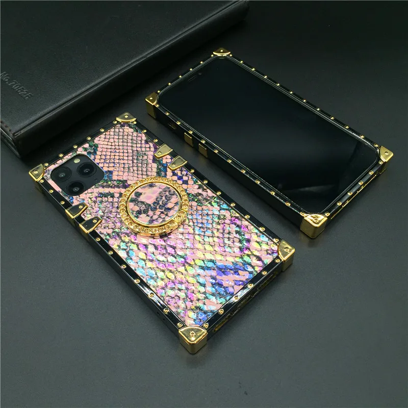 Colorful Snake Skin Cover Square Phone Case for Samsung Galaxy Note 10 Plus 20 9 8 S8 S9 S10 S20 S21 Ultra A71 A9 A50 A70 A51