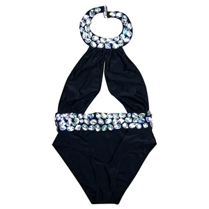 High Quality Women's One-Piece Swimsuit with High Cut Rhinestone Crystal Bathing Suit