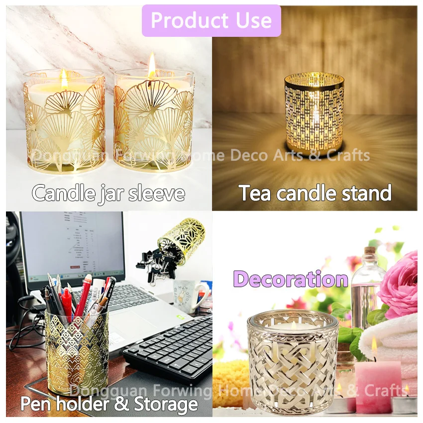 Factory Direct Sale Customized Logo Glass Candle Jars Luxury Hollow Metal Candle Sleeve Holders manufacture