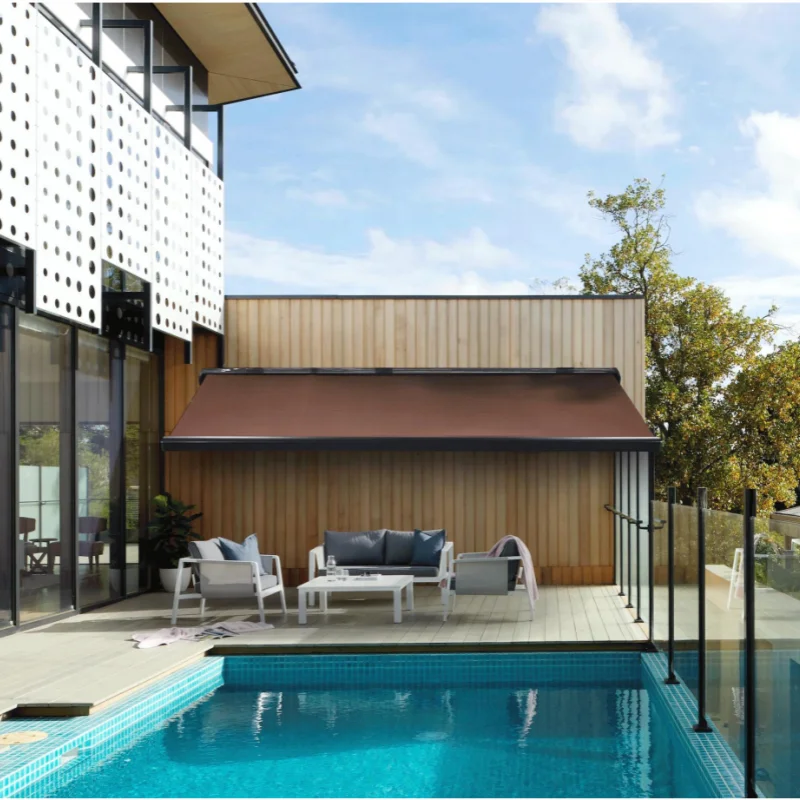 Custom Remote Control Retractable Full Cassette Motorized Awning for Outdoor Patio Balcony Swimming Pool Garden Stores