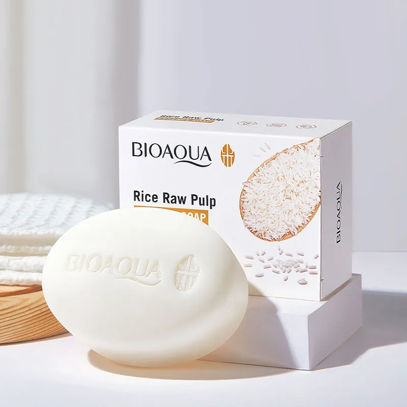 BIOAQUA Organic Natural Lightening Soap Bar Deeply Cleansing and Whitening for Face Hands Body Made From Rice