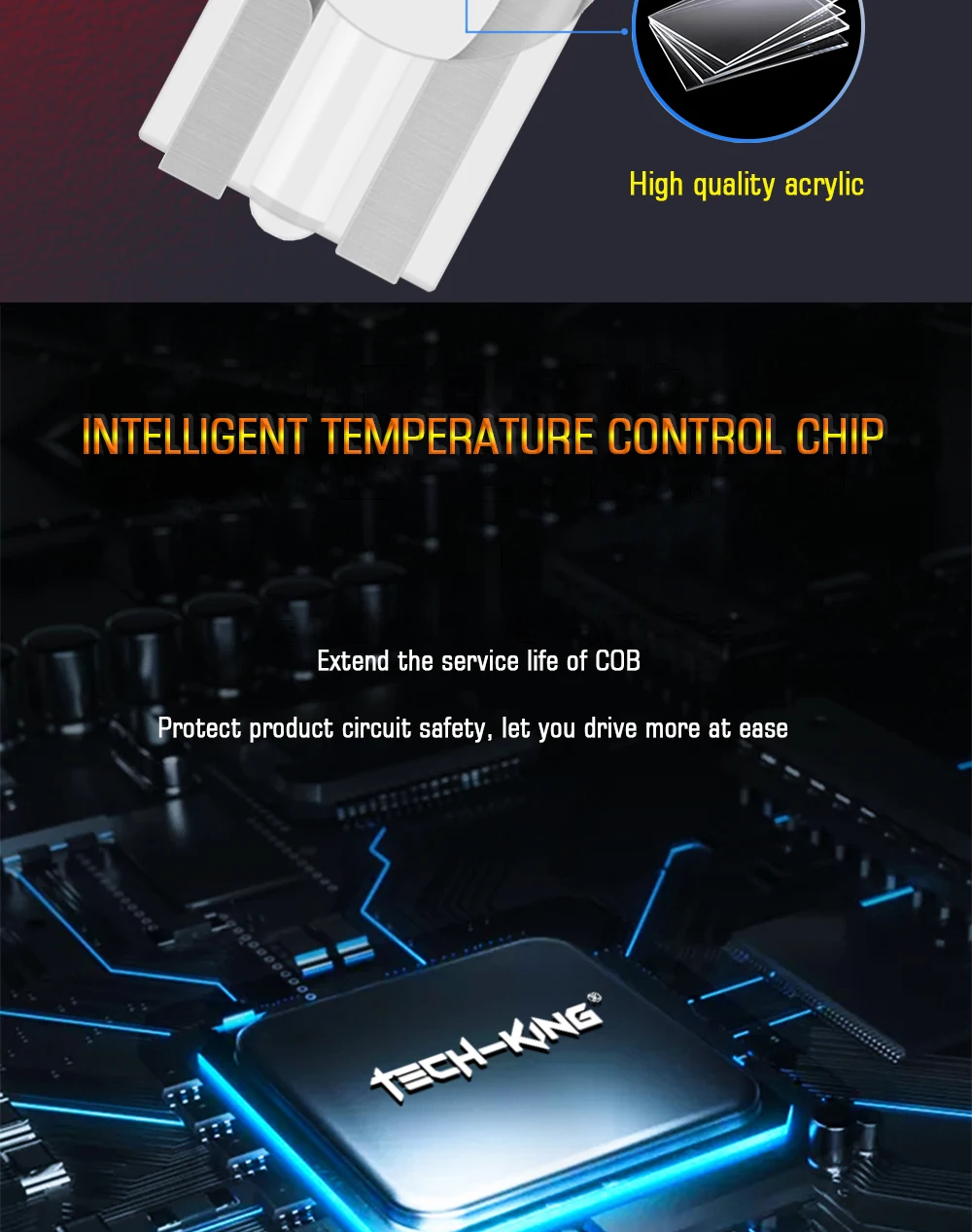 TECH-KING Newest 12V 24V W5W Led T10 Car Light COB Glass 6000K White Yellow Auto License Plate Lamp Dome Light Reading DRL Bulb