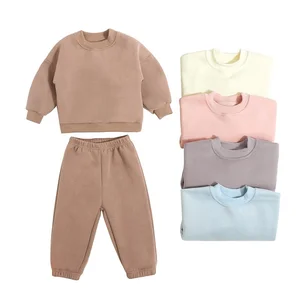 Custom Logo Baby Tracksuit Set Cotton Fleece Terry Kids Sweatsuit Long Sleeve Baby Set Clothes