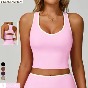 YISHENHON Custom High Quality Gym Fitness Women's Yoga Vest Color Blocking Fashion Sport Clothes Crisscross Back Sports Vest